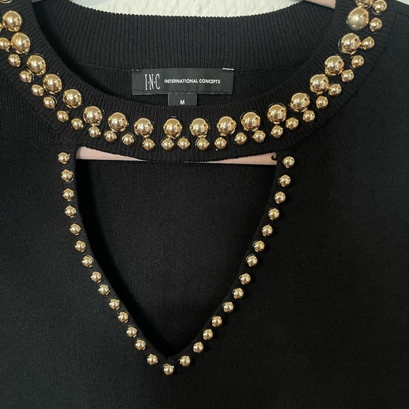 INC International Concepts Black Long Sheer Sleeve Blouse - Picture 4 of 7